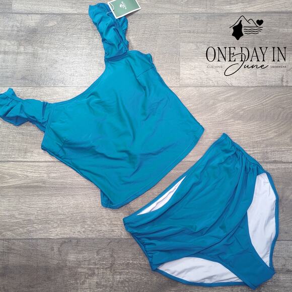 Eomenie Ruffle Shoulder High Waist Bikini Swimsuit Size L - Picture 1 of 5